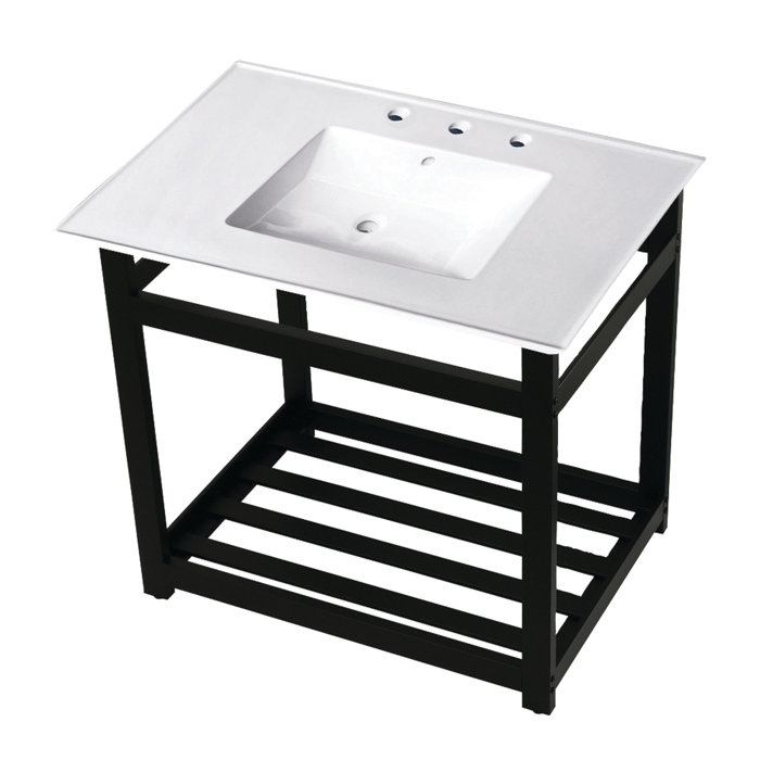 Kingston Brass Ceramic Rectangular Console Bathroom Sink with Overflow